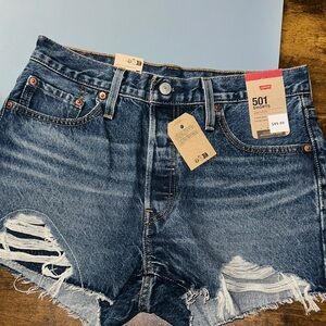 Levi's Dark Blue Distressed Jean Shorts NWT